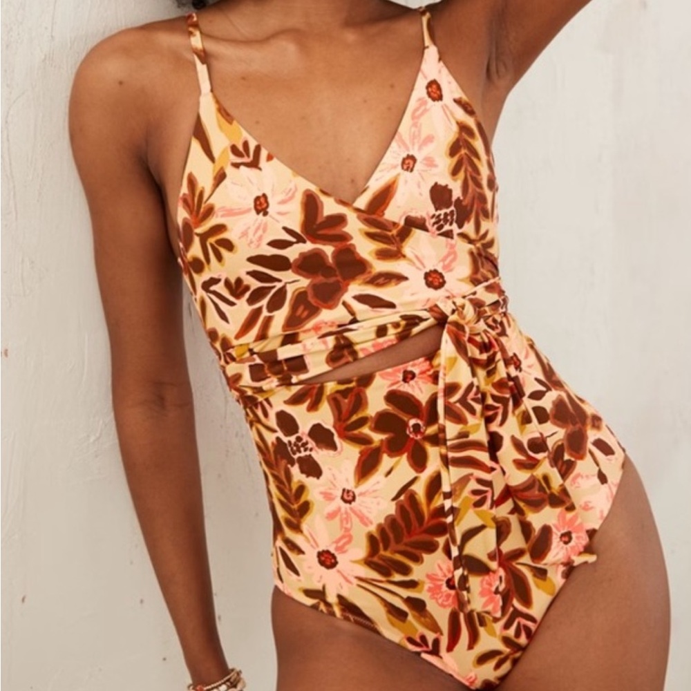 Aerie Brown and Orange Animal Print Swimsuit - Picture 2 of 6
